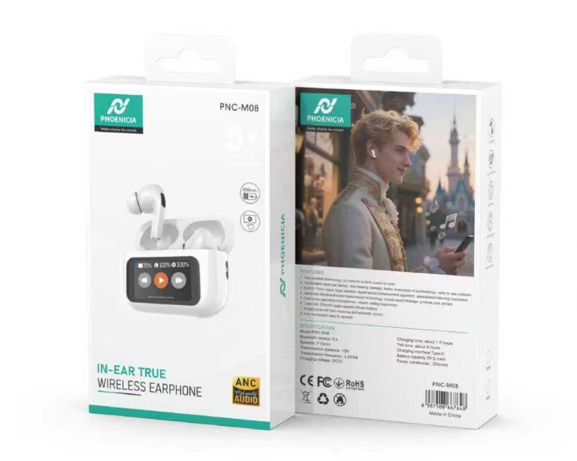 PHOENICIA earphone in-ear TWS wireless 250 mah battery ANC PNC-M08  bluetooth earbuds