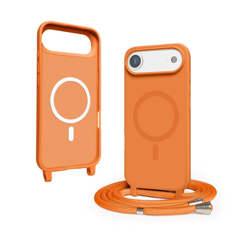 For Iphone Air Crossbody Case With Magnetic Tpu Silicone Matte Wireless Charging Phone Grip Cord Case For Iphone 17 Pro Max - Bu