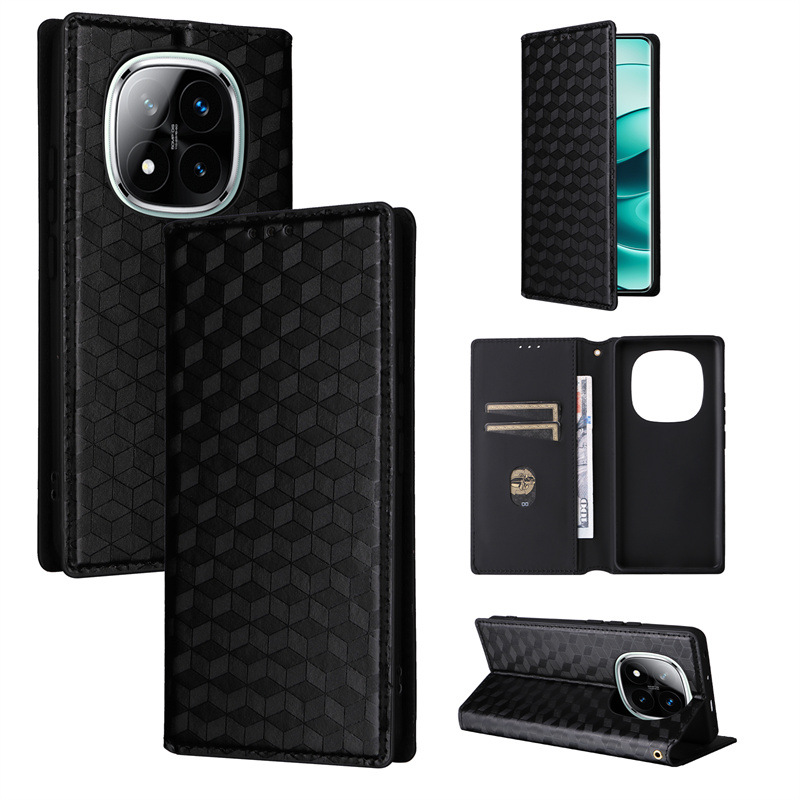 For Redmi Note 14 Pro 5g Wallet Wristlet Flip Phone Cover Diamond-shaped Three-dimensional Pattern Pu Leather Phone Case - Buy M