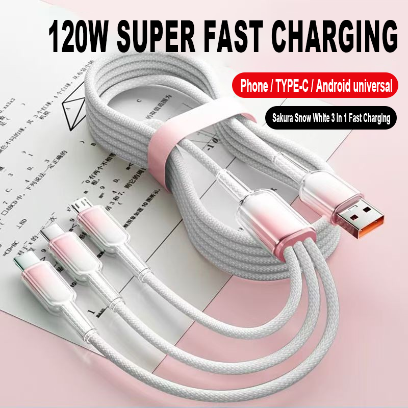 WS--Ice Crystal 3 In 1 120w 6a Fast Charging Pvc Data Cable For Iphone_type-c_android Mobile Phones & Power Bank - Buy 3 In 1 Su
