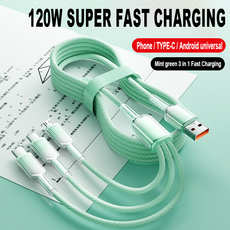 WS--Ice Crystal 3 In 1 120w 6a Fast Charging Usb3.0 Data Cable For Iphone _type-c_android Mobile Phones & Car - Buy 3 In 1 Super