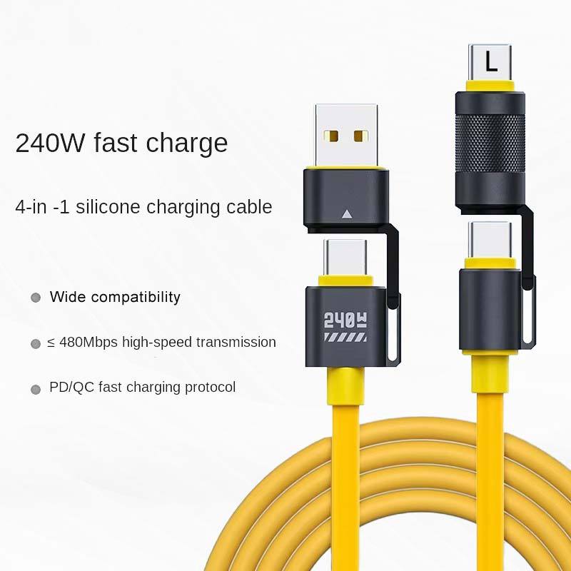 CROMN--Flagship Edition 240w 4-in-1 Aluminum Alloy & Silicone Usb Fast Charging Cable With Data Transfer For Ios And Computer -