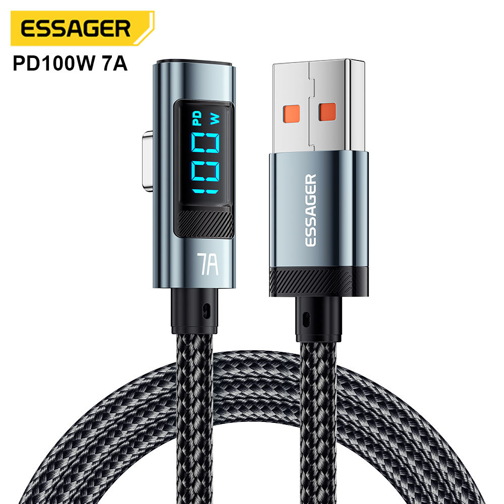Essager Es-x47 Elbaw 90 Degree Braided 1m 2m 7a 100 W Watt Fast Charger Usb A To Usb Type C Data Mobile Phone Cables 100w - Buy