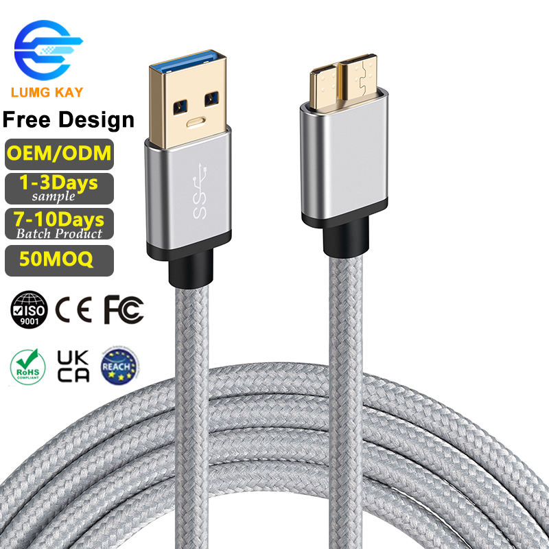 LONGKAIELECTRONIC--Lung Kay 0.5m 1m Usb 3.0 Micro B Data Transfer 5gbps Fast Charging Cable Micro-usb Data Cables For Hard Drive