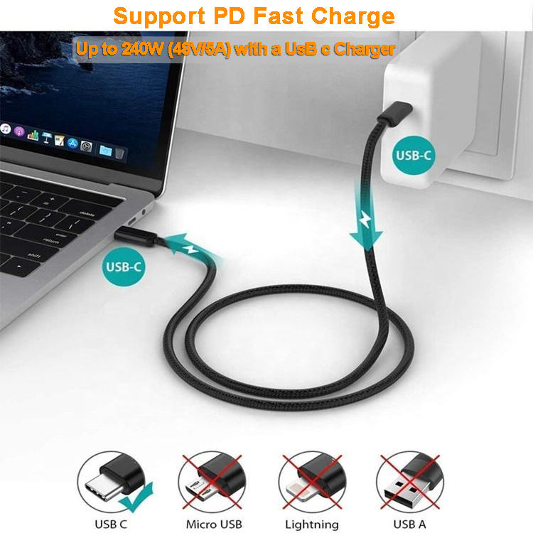 LONGKAIELECTRONIC--Lung Kay Wholesale 0.5m Usb C Usb4 Phone Charger Cable 240w Usbc Usb Braid Shielding Pvc Jacket Pd Type C Cab