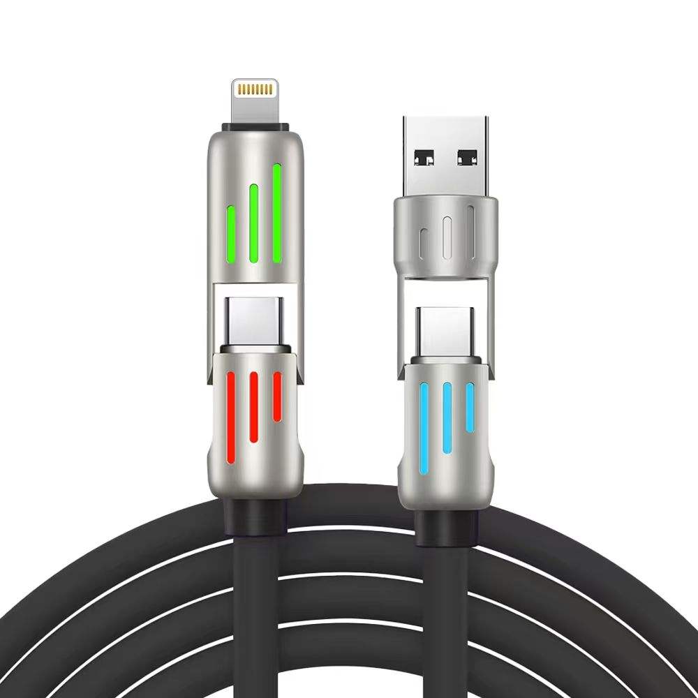 HXT--Hot-selling 4-in-1 Silicone Usb Fast Charging Data Cable Adapts To Multi-brand Mobile Phone Silicone Fast Charging Data Cab