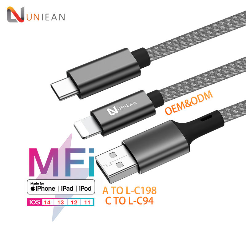 UNIEAN--Mfi Certified Usb A C Nylon Braided Pd 18w 20w 30w Type C Usb Fast Charging Cable Data Cables For Iphone To Laptop - Buy