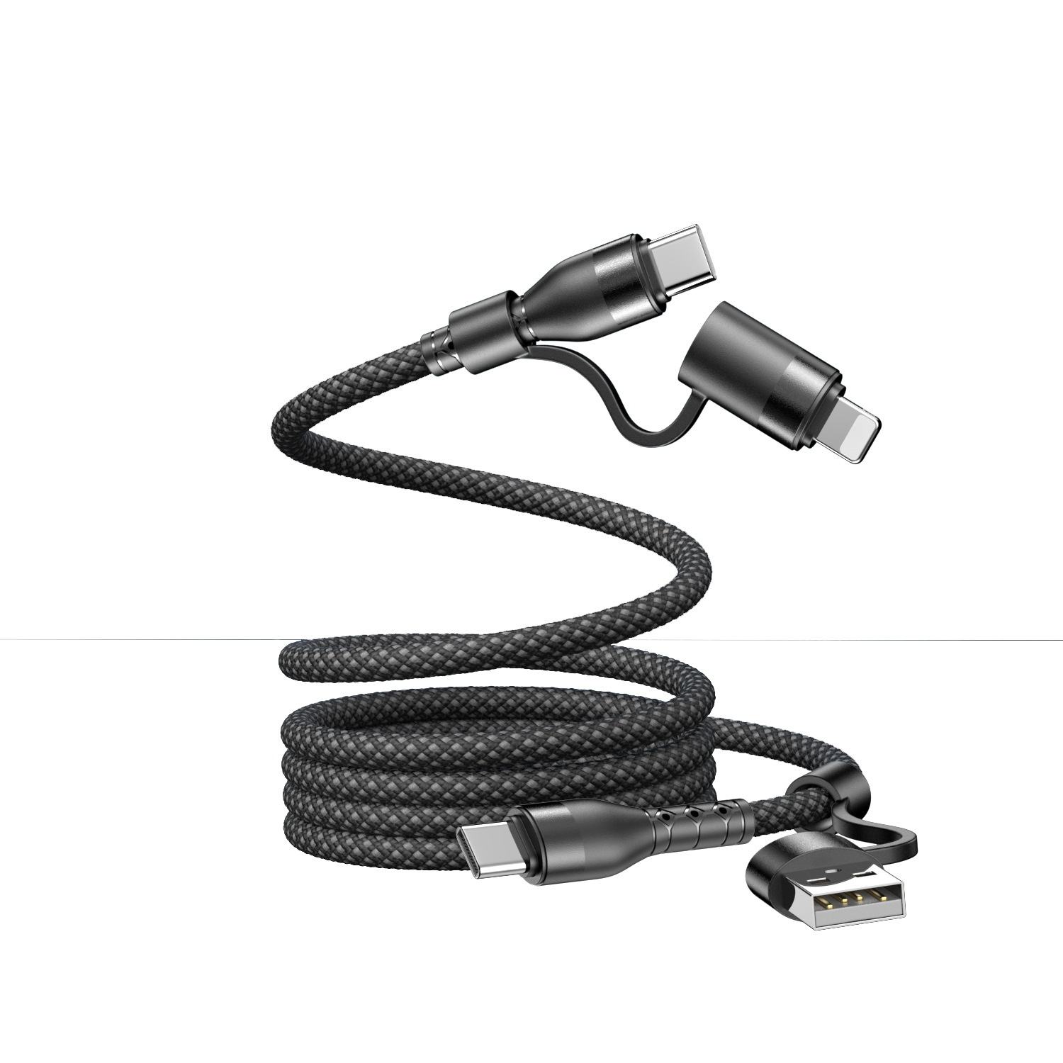 HAI CHUAN ELECTRONIC--Factory Wholesale_ Magnetic Pd60w 100w 240w Woven Type Four-in-one Fast Charging Cable. Suitable For Apple