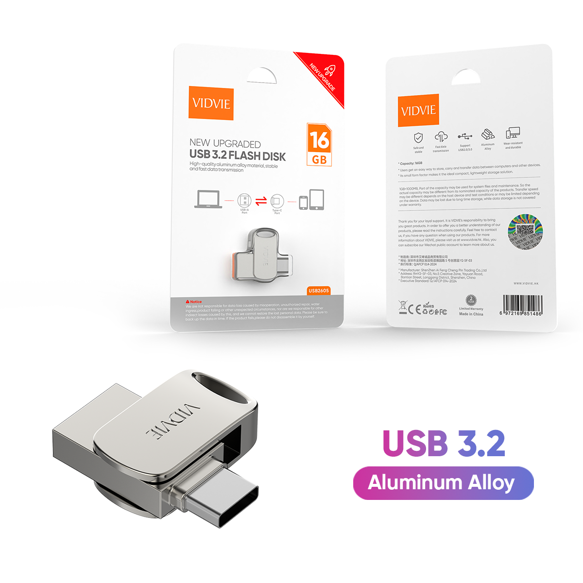 VIDVIE USB2605 Metal Type C 3.2 USB Memory Stick