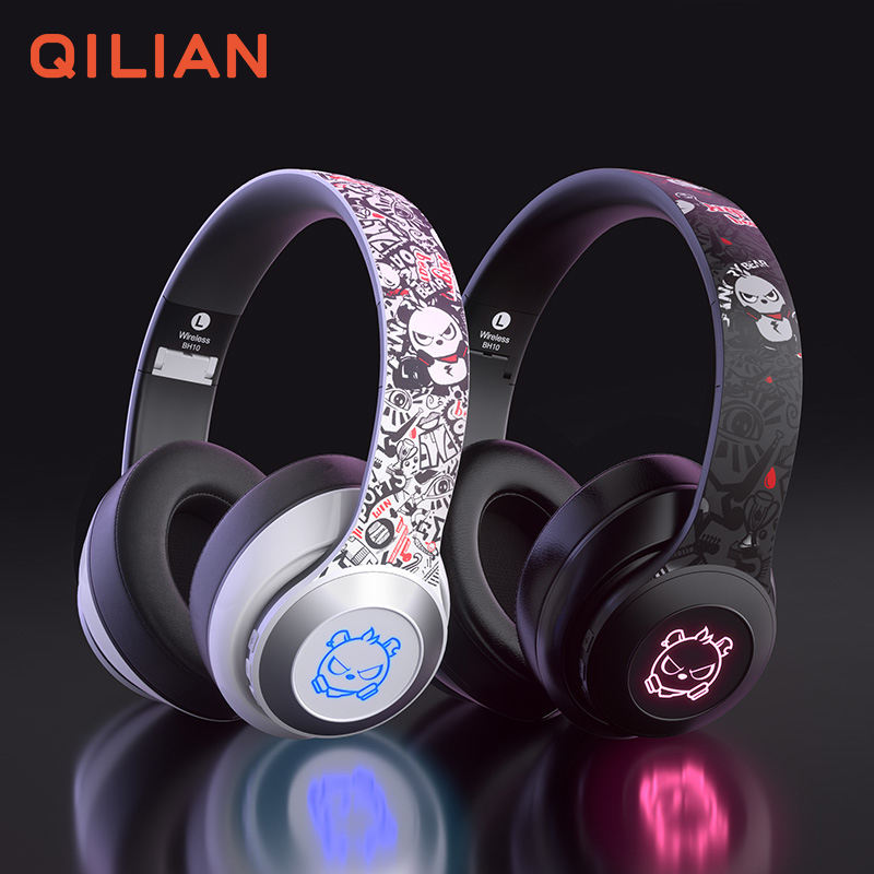 MANHA BH10 OEM LED logo 7 Colors Light RGB Changing BT Noise Cancelling Gaming Headset Stereo Earphone Wireless Headphone blueto