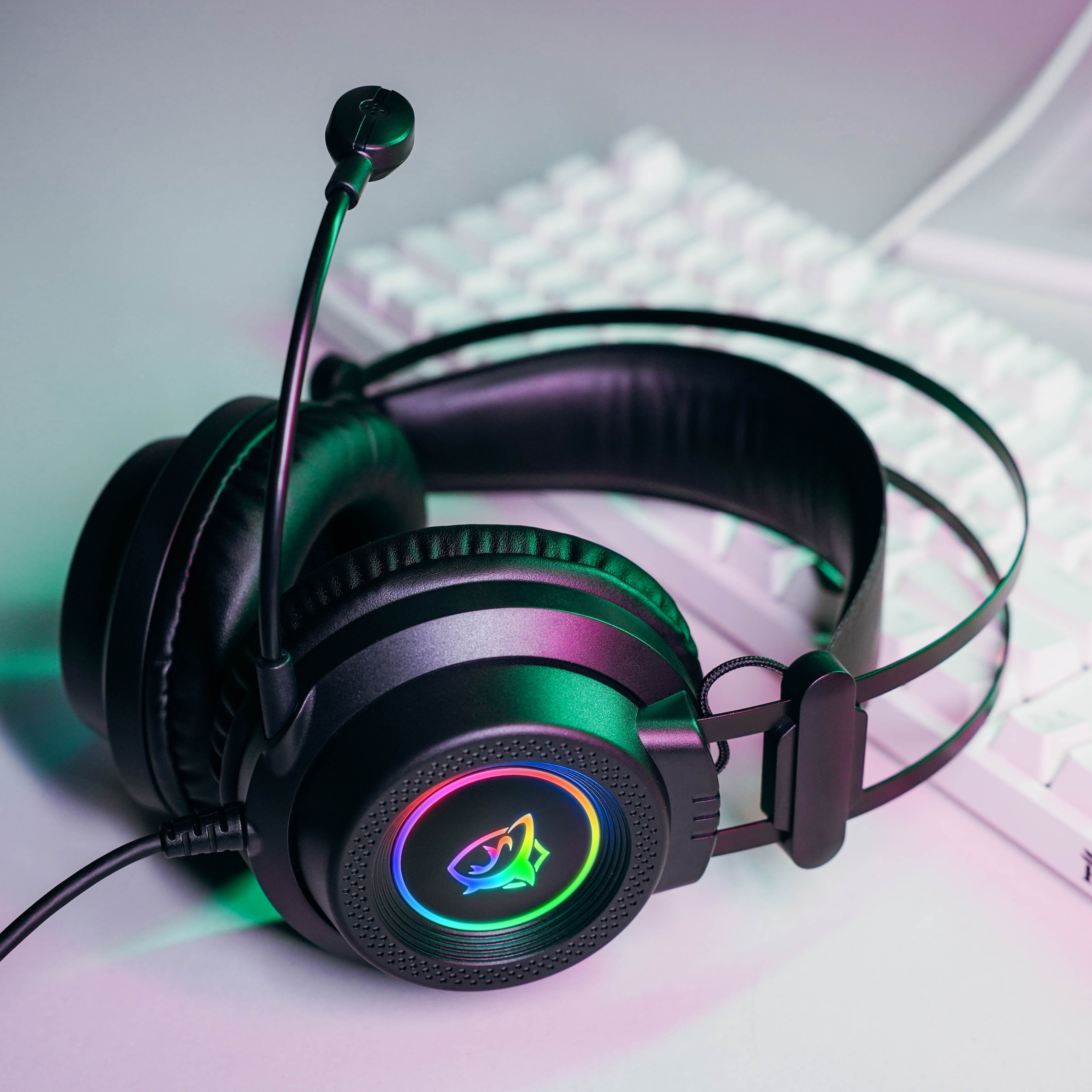 WEICHEN RGB Dynamic Principle Gaming Headsets Comfortable Over-Ear Leather Passive Headphones Microphone Wired Audio Jack Connec