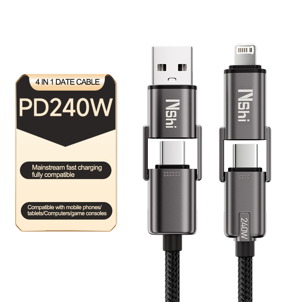 Nshi 4 in 1 240W Fast Charging USB-C Braided Nylon Multi-Charging Cable with Pure Copper Conductor for iPhone iPad Laptop
