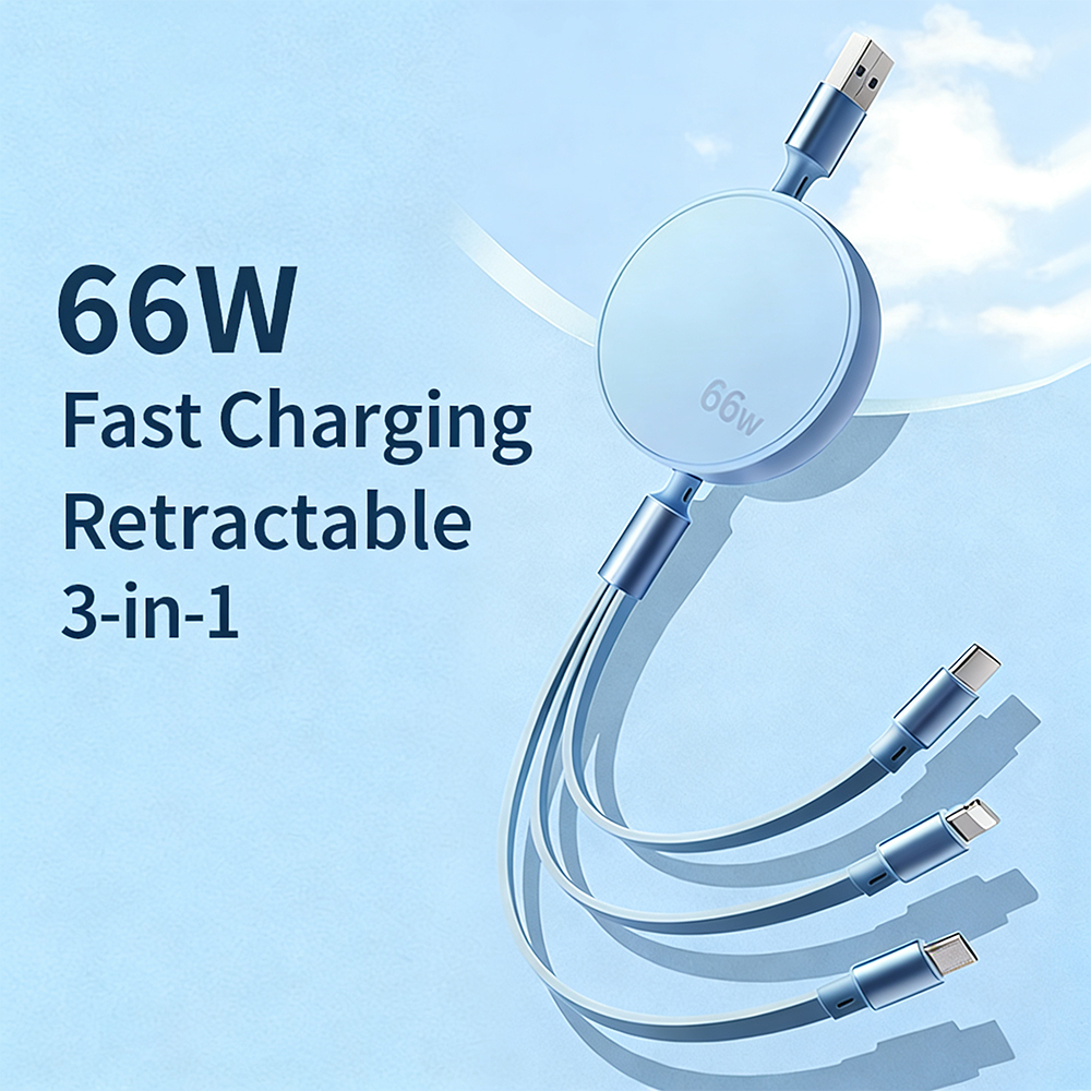 Retractable Multi Charging Cord 3 in 1 Fast Charger Cord USB C Charger Multi Charging Cable with L/Type C/Micro USB Ports