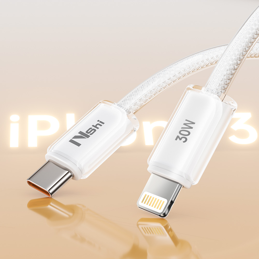 PD30W L-Port Fast Charging Cable Soft Braided White iPhone Charger Cord for iPhone MacBook