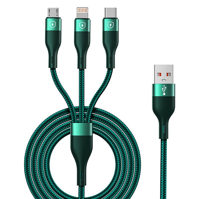 Multi Charger Cable Nylon Braided Multiple USB Universal 3 in 1 Charging Cord Adapter with Type-C, Micro,L-Port for Cell Phones