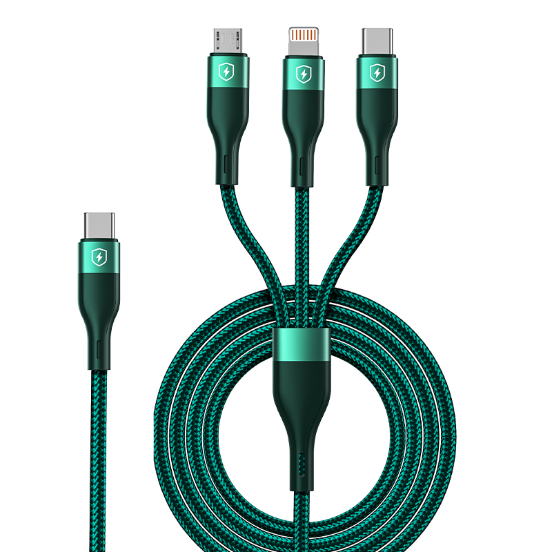 3 in 1 Charging Cable Nylon Braided Multiple Phone Charger Cord Fast USB C Charging Cord with Type-C,Micro USB,IP Port