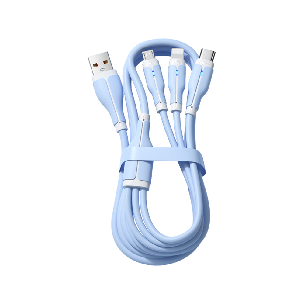 3 in 1 Charging Cable Braided Charging Cords Phone Charger Cable with Type-C, Micro USB, IP Port for Multiple Devices