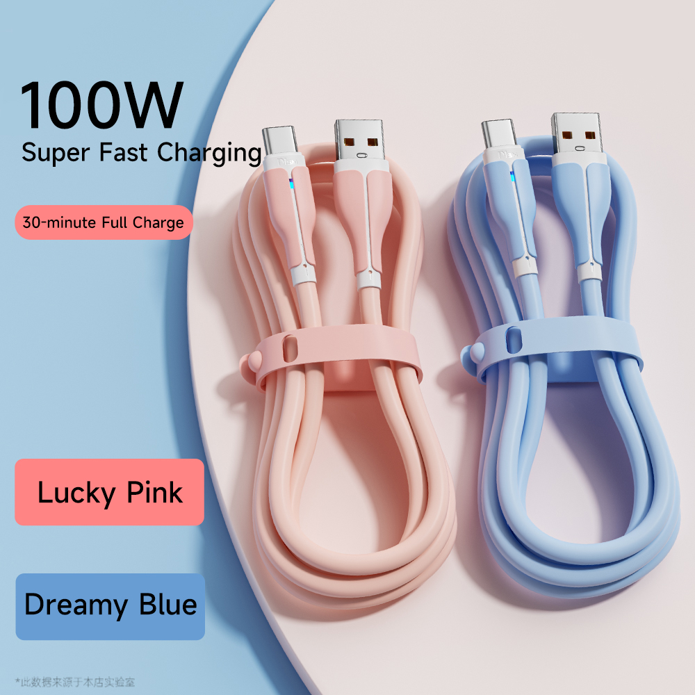 Hot Sale 100W Soft Silicone Blue Pick Color Fast USB Type C Charging Cable for Android/Phone/Pad/Laptop