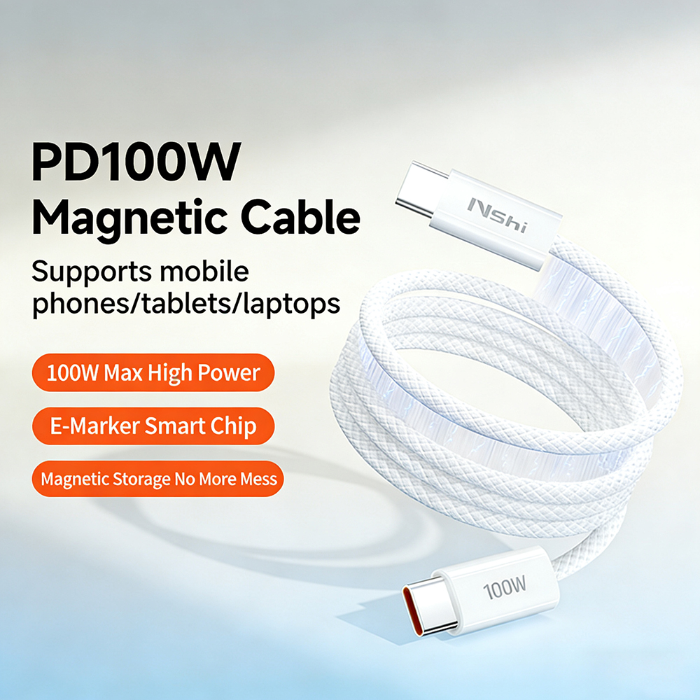 USB C to USB C Cable Magnetic Anti Tangle Flat Type C Charger Fast Charging Cable Compatible with iPhone Laptop Tablet