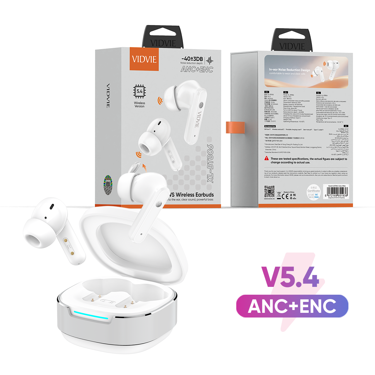 VIDVIE XL-BT806 In-Ear ANC + ENC TWS Wireless Earphone