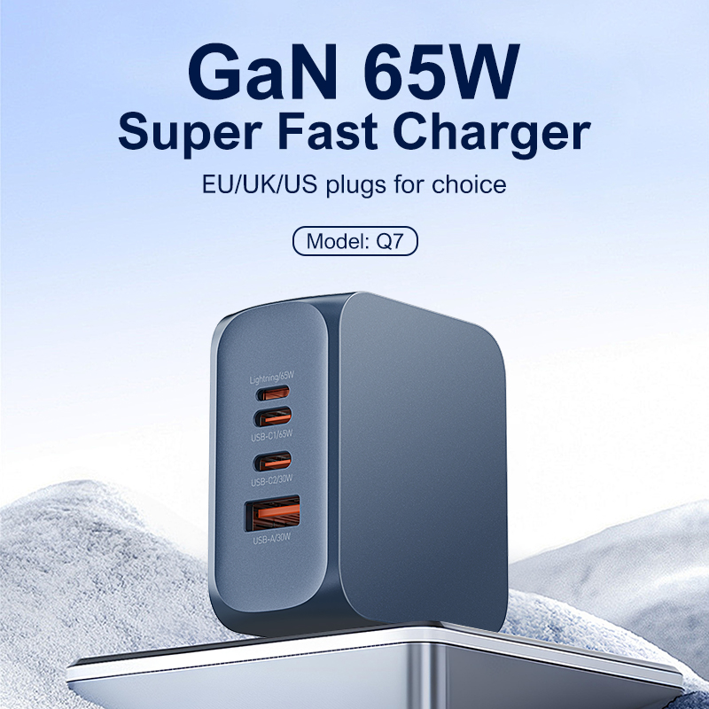 LDNIO--Charger--Q7--GaN65W Certified Products:2*USB-C+1*Lightning+1*USB-A