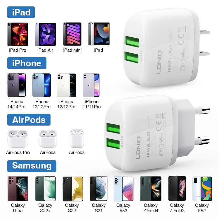 LDNIO--Charger--A2219	EU/US plug  12W 2USB  charger