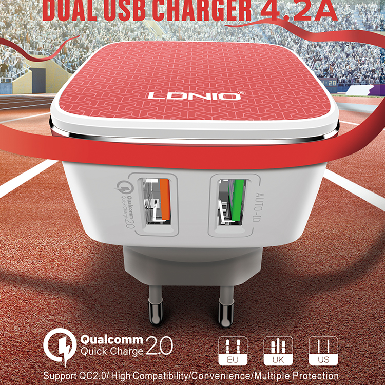 LDNIO--Charger--A2405Q	UK/Euro/US plug 2USB Ports