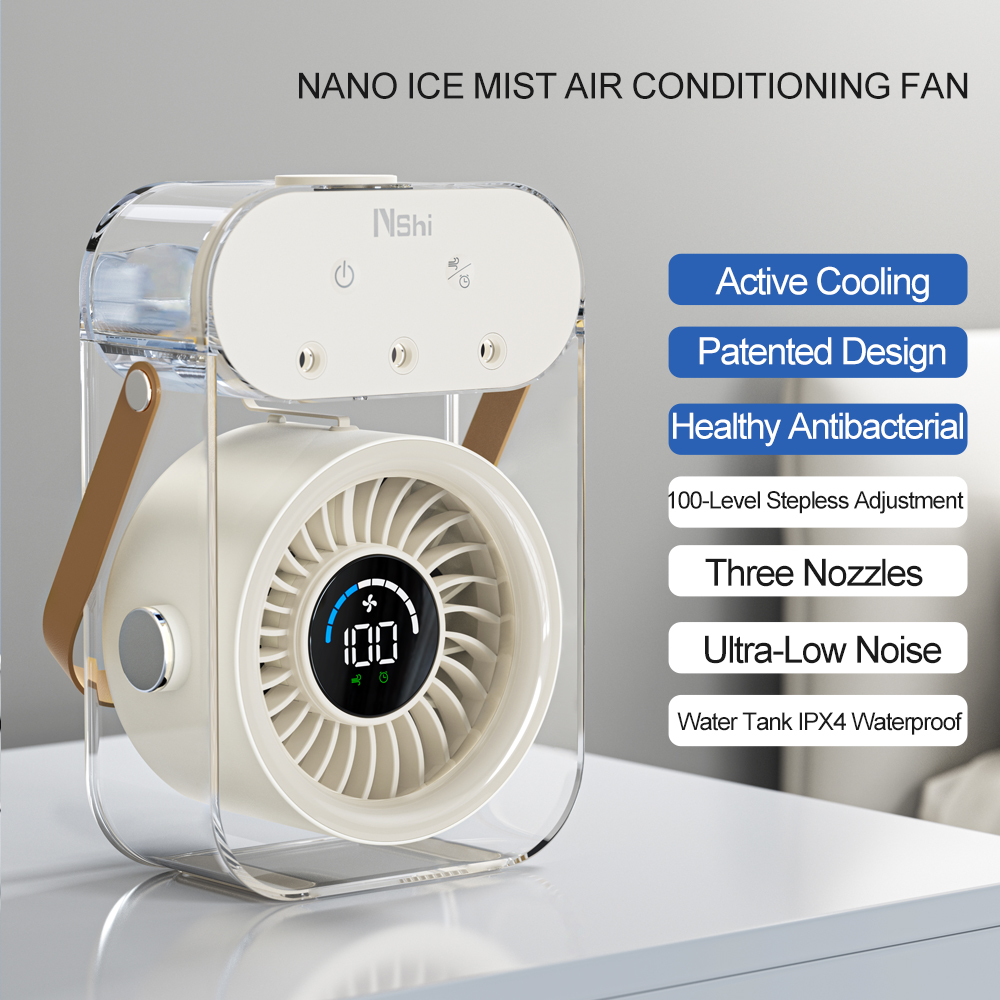 Modern 4000mAh Rechargeable Portable Personal Timing Cooling Misting Fan Three Spray Modes Black Mist Fan with Three Nozzles