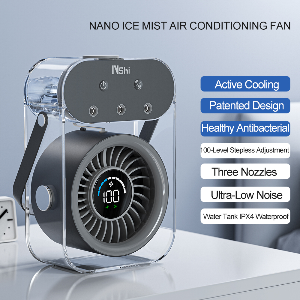 Modern Custom Logo Water Mist Fan 3 Nozzles 500mL Tank USB Operated Portable Mist Fan