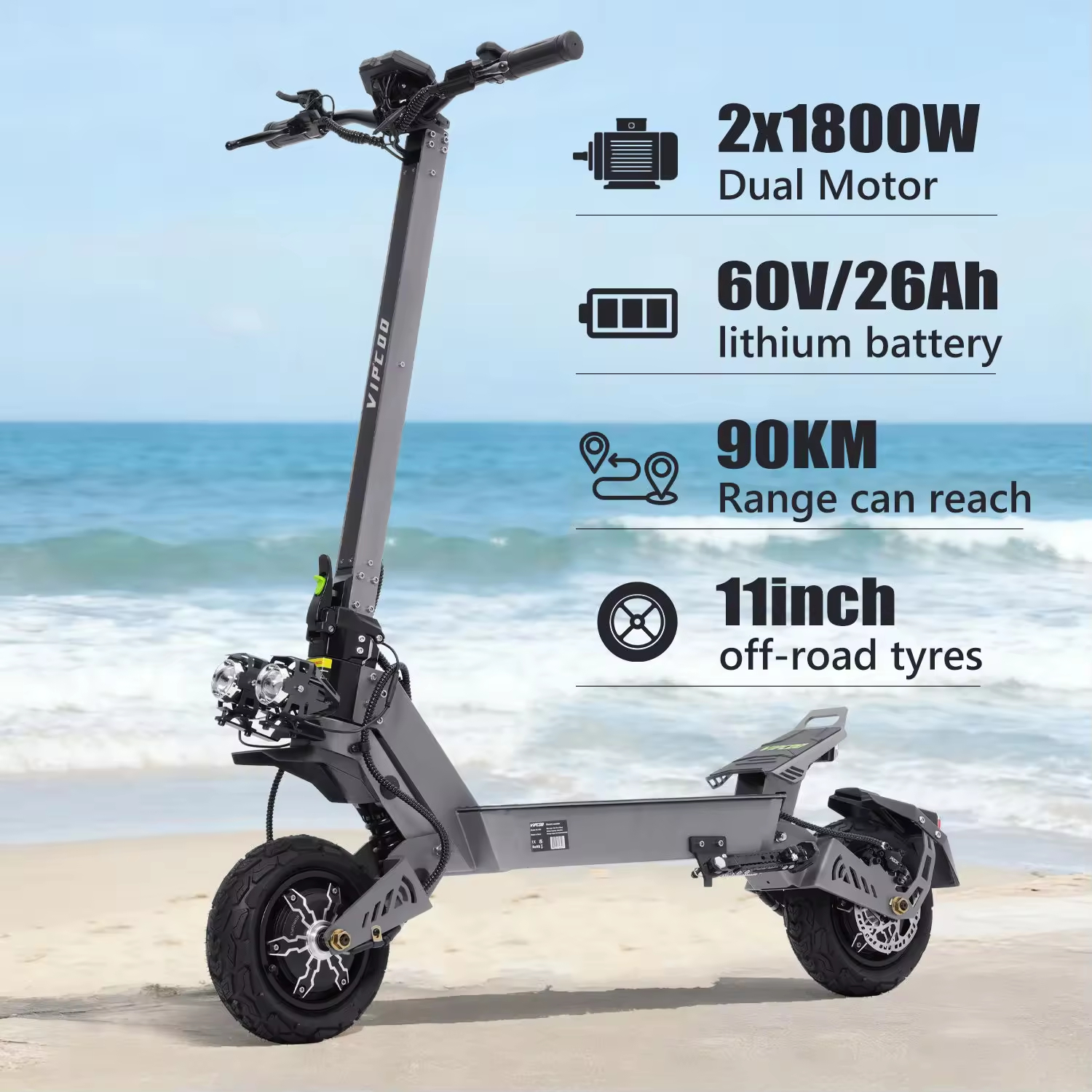 Electric Scooter Fat Tire Foldable Waterproof Off-Road 60V 1800W Lithium Battery for Adults