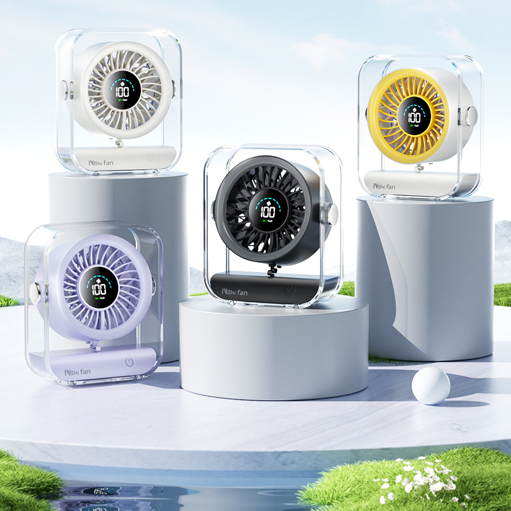 Hot Sale 100-Speeds Adjustable White Plastic Mechanical Tabletop Fan Portable Desktop USB Mini Fan with Digital Display