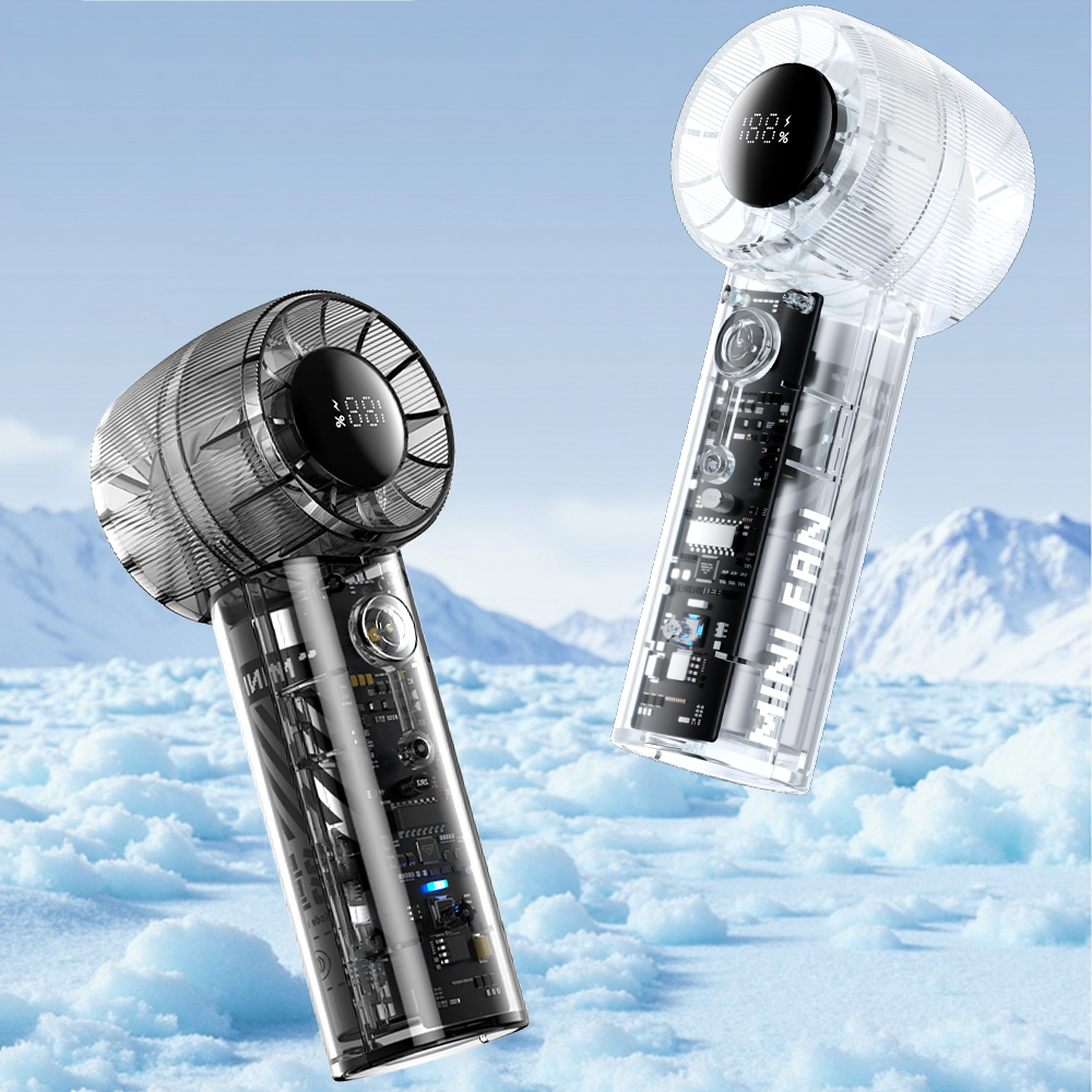 Portable Mini Handheld Fan 100-Speeds USB Rechargeable 2000mAh Battery Lightweight Bladeless Transparent Personal Fan