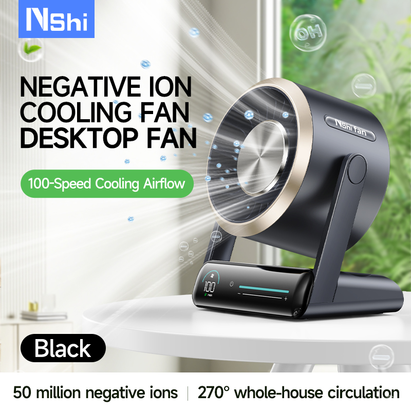 Quiet Wall-Mounted Desk Fan Bladeless Brushless Motor 100 Speeds Portable USB Mini Fan with Negative Ion Function