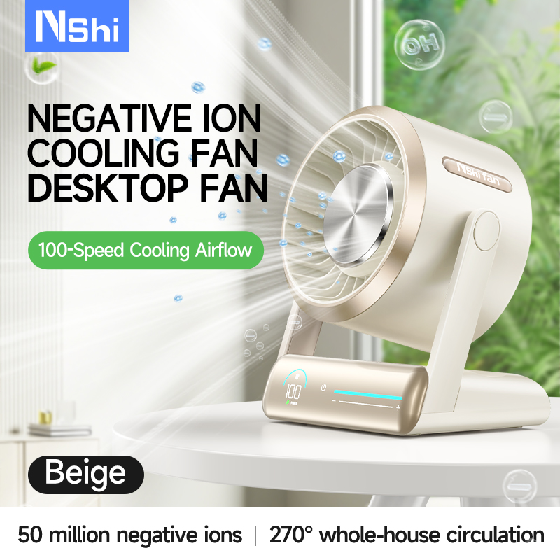 New Product Adjustable 100-Speeds USB Table Fan Digital Display Mini Portable Air Purification Fan Negative Ion Desktop Fan