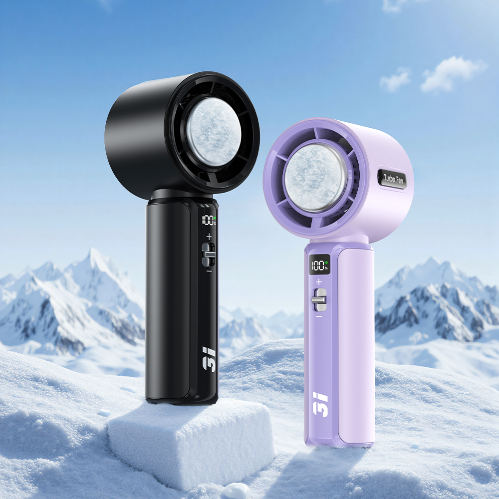 Hot Sale 100-Speeds LED Display Ice Cooling Handheld Fan Cool Down Refrigerating Portable Mini Ice Compress Hand Turbo Fan