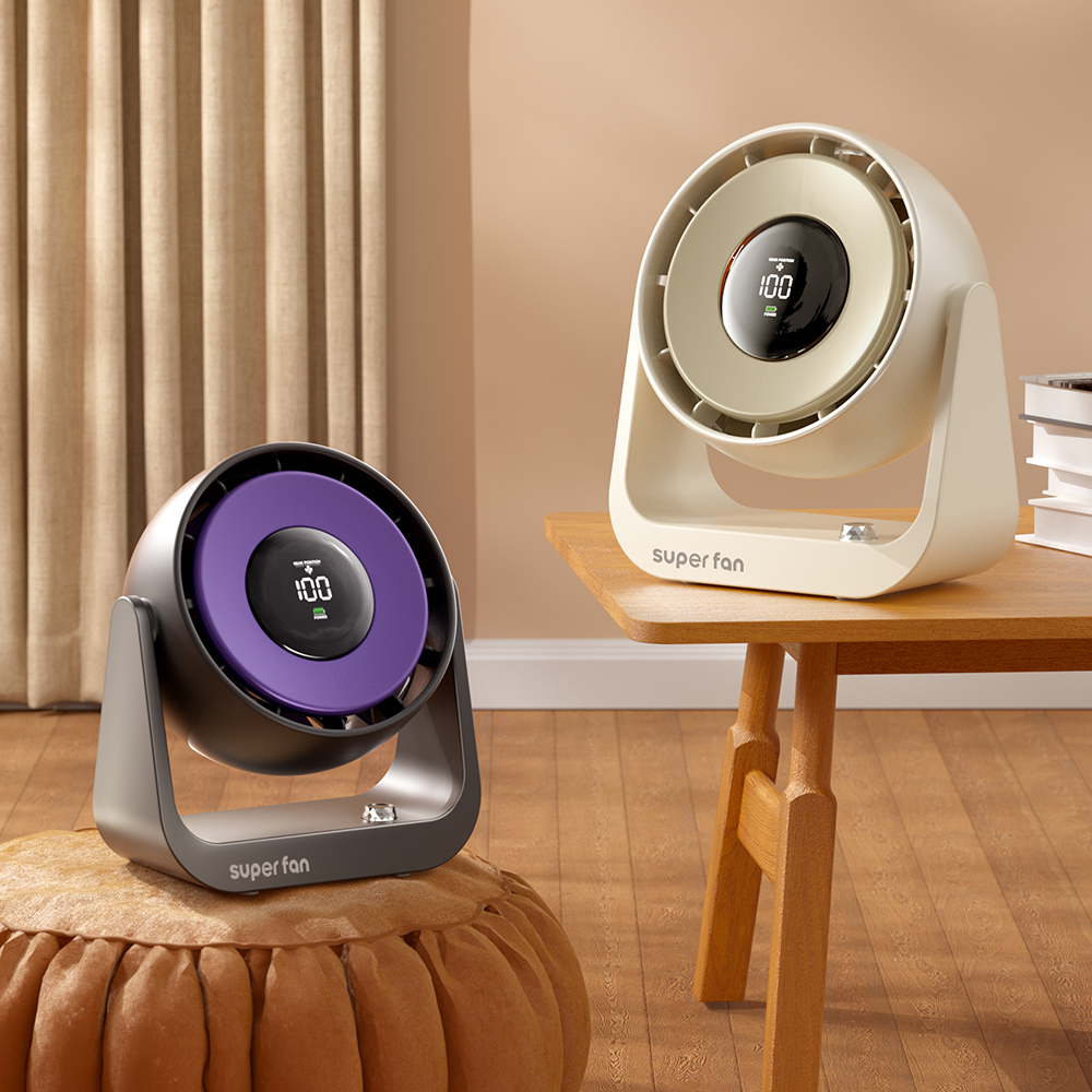 Custom Logo Adjustable Rechargeable Plastic Battery Small Wall Mount Portable Personal Mini Table Fan with Led Display