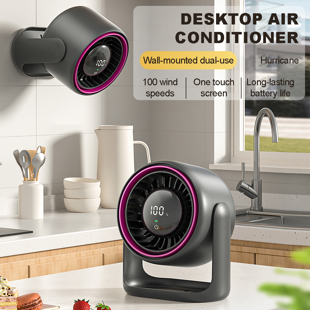 High Speed Airflow Bladeless Plastic USB Rechargeable Personal Portable Table Fan with Touchscreen Digital Display