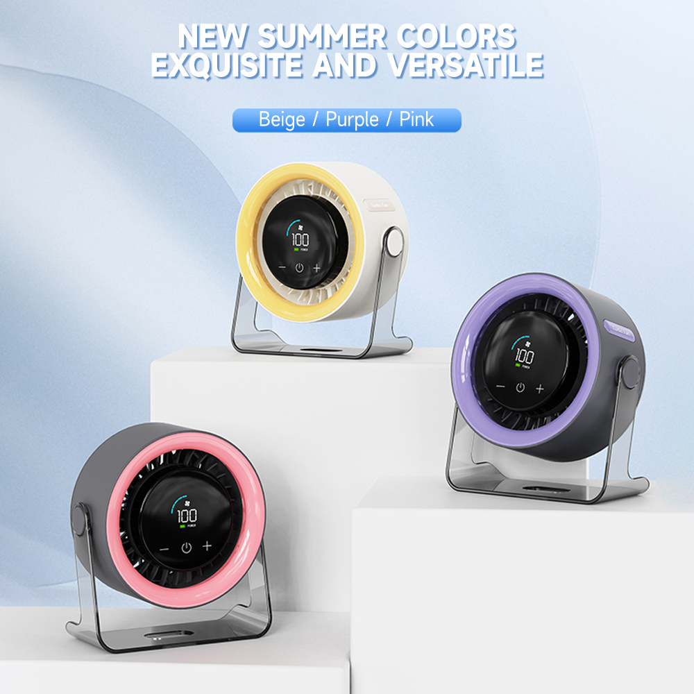 Quiet 100-Speed Smart Display Bladeless USB Rechargeable 3000mAh Battery Portable Mini Fan for Outdoor