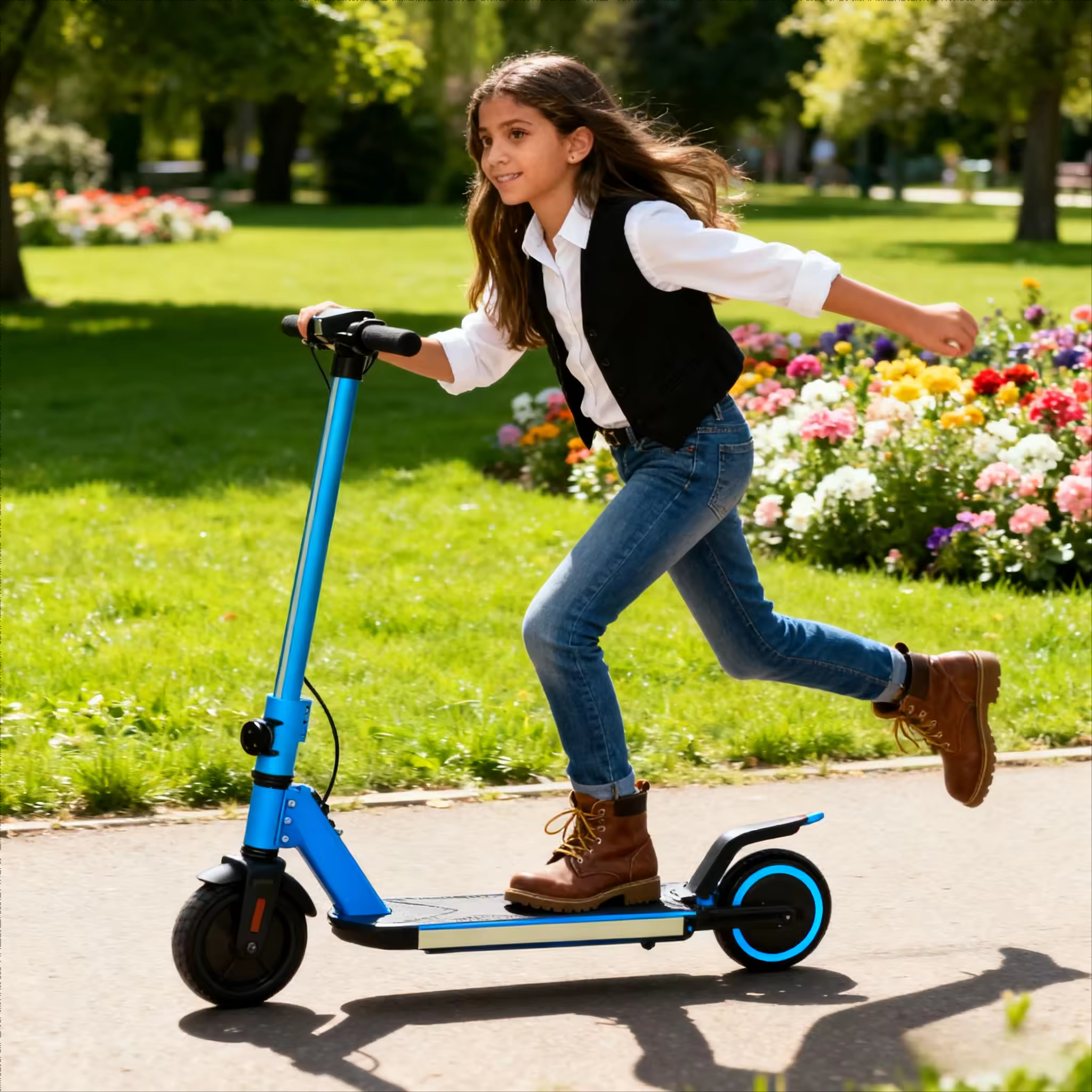Electric Scooter 2-Wheel Foldable Long-Lasting Battery   _ Factory Direct Cross-Border Supply for Children Ages 6-12