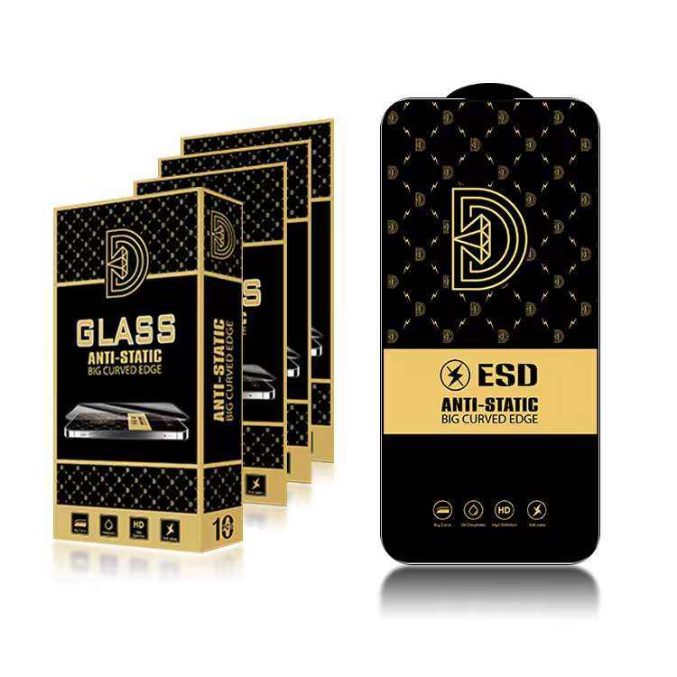 Golden Diamond Glass Anti-static Esd 0.4mm Full Cover 9h Tempered Glass Screen Protector For Iphone 16 15 Pro 17 Pro Max 16 Plus
