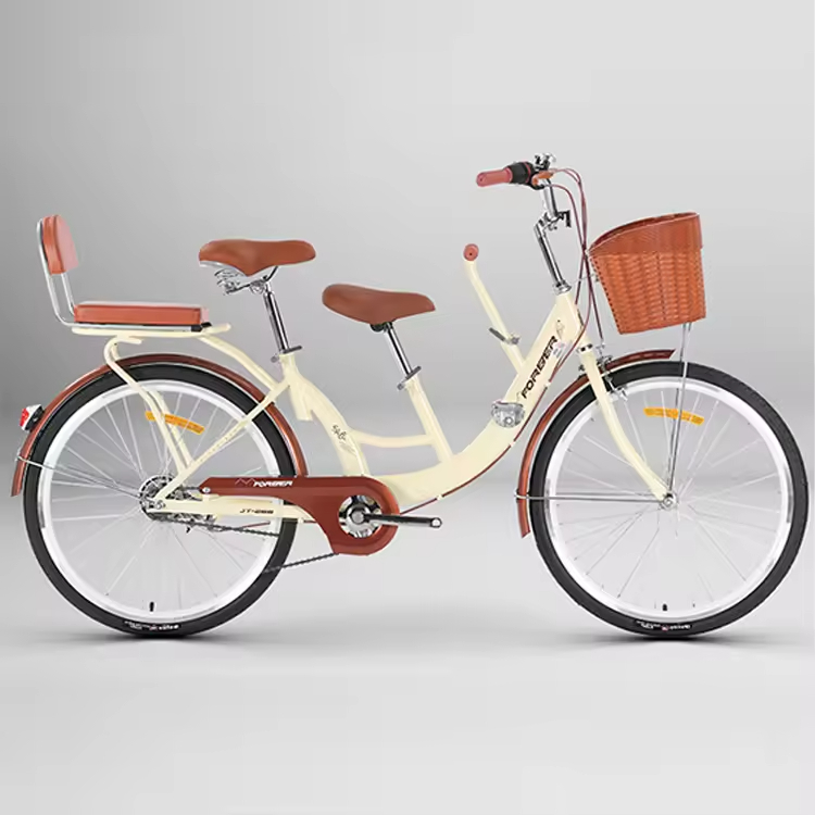 2025 New Single_6 Speed Parent-Child Commuter Bike Mother's Bicycle with Kids' Pedal Tandem Bike for Families with Two Children