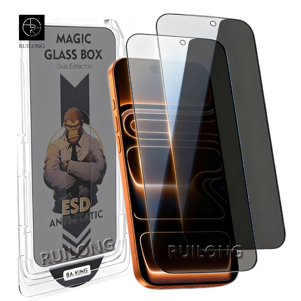 Full Cover Anti-static Screen Glass Protector For Iphone 17 Pro Max 16 15 14 Pro Installation Kit Easy Install Anti-peep Film -