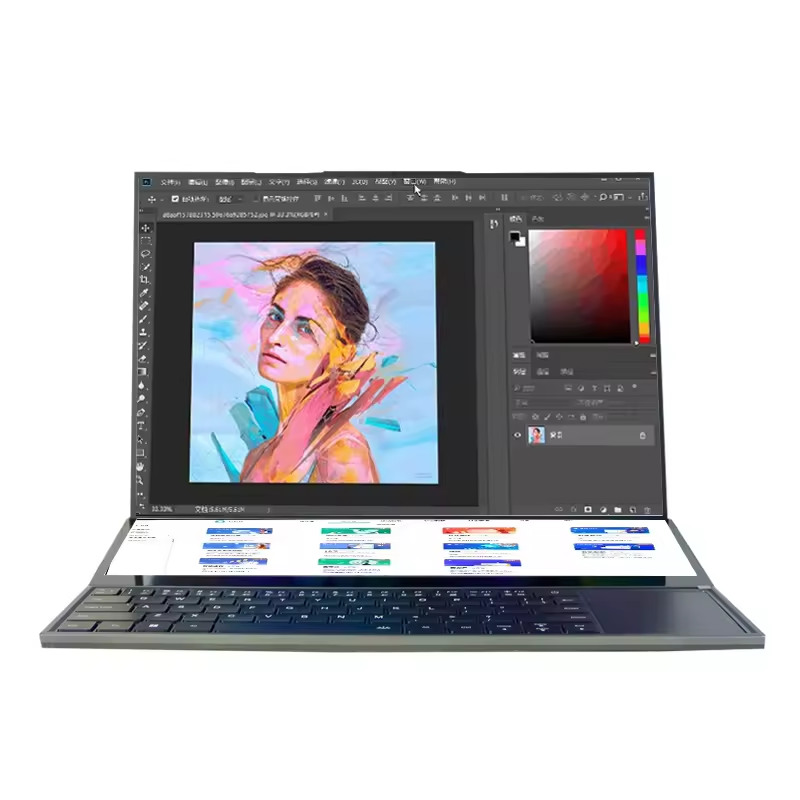 KUIYI Customized New Notebook PC 16 + 14 Inch Touch Double Screen Intel Core I7-9750H Business Gaming Dual Screen Laptop Compute