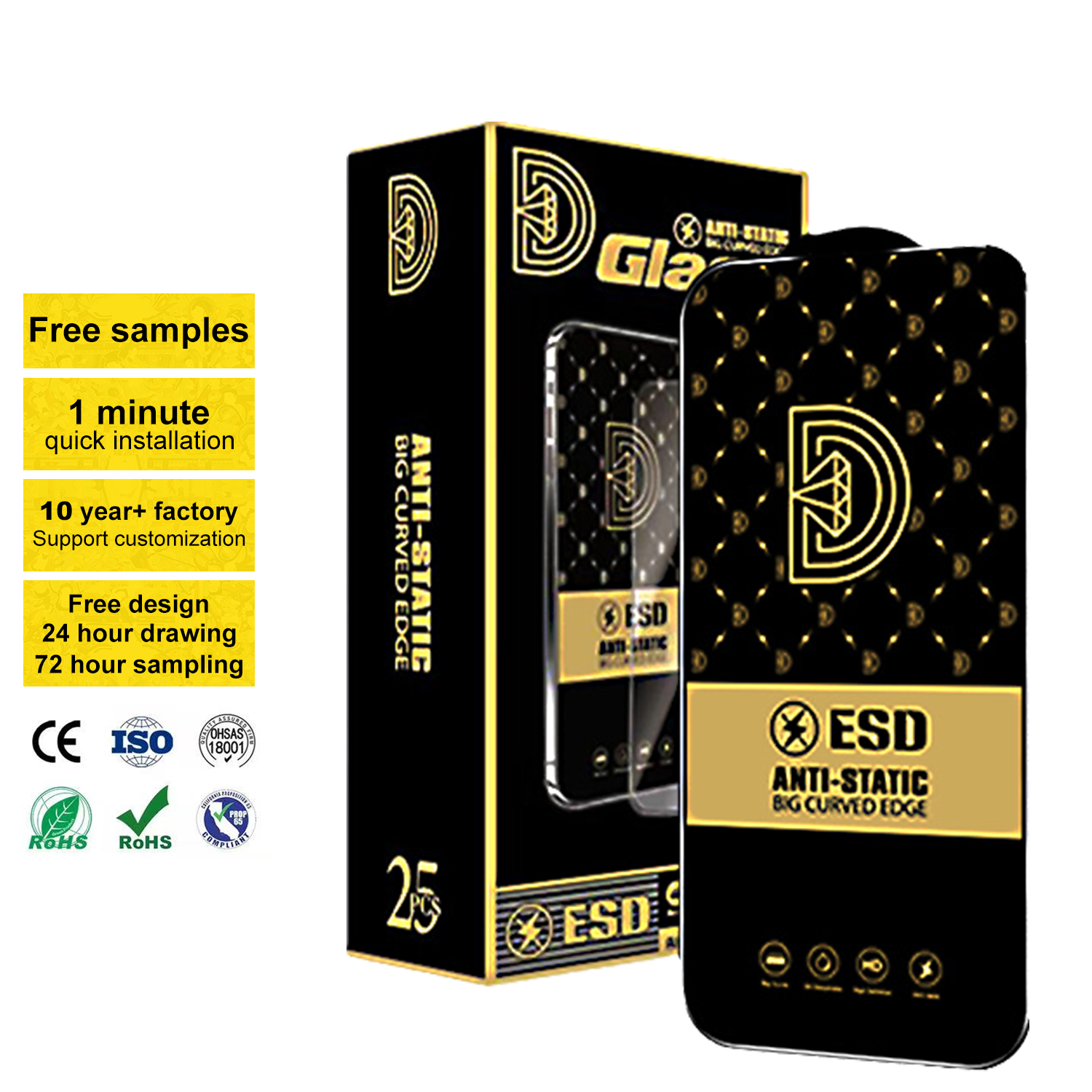 Factory Wholesale Hd 2.5d Anti-static Anti-scratch Anti-dust Tempered Glass Screen Protector For Iphone 16 12 13 14 15 & Samsung