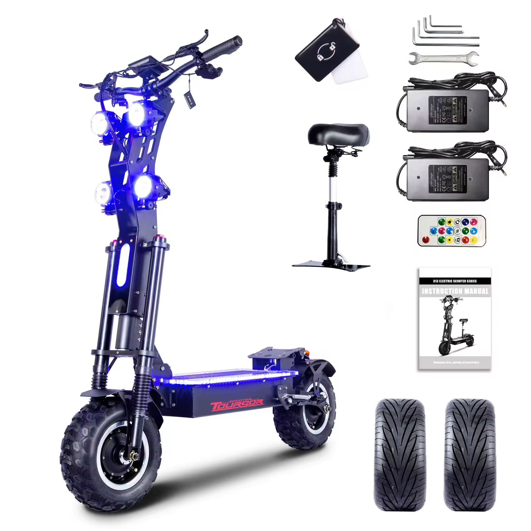 72V50A 12Mos Dual-Drive Smart Controller 5000whm Quick-Release Brushless Motor 13inch Foldable Waterproof Dual Suspension 90km_h