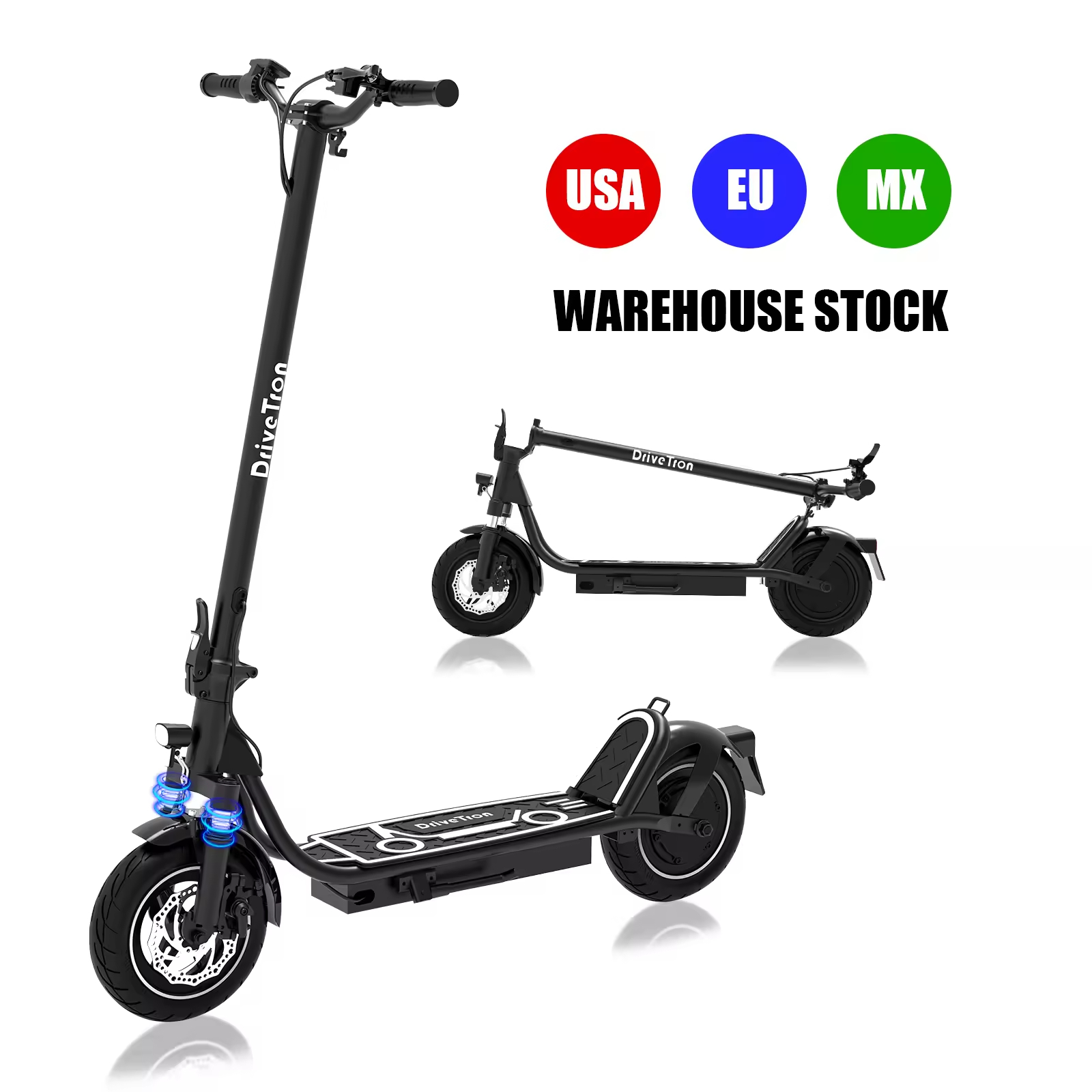 MX Warehouse Aluminum Alloy 800W Foldable Electric Scooter Front Suspension LED Light 36V 16AH Battery Big Wheels for Adults