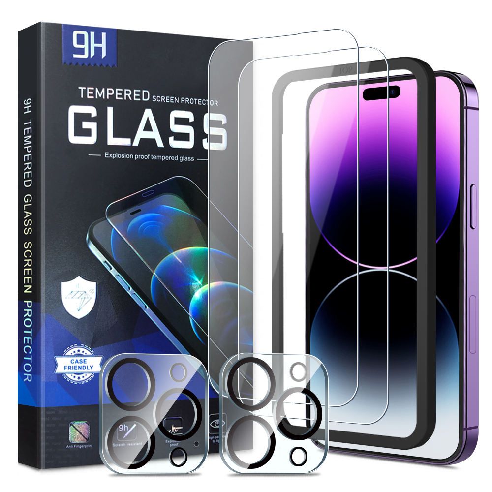 2 Pack 9h Hd Clear Screen Protector For Iphone 17 16 15 14 Pro Max Plus With Tempered Glass And Camera Lens Glasses Protector -