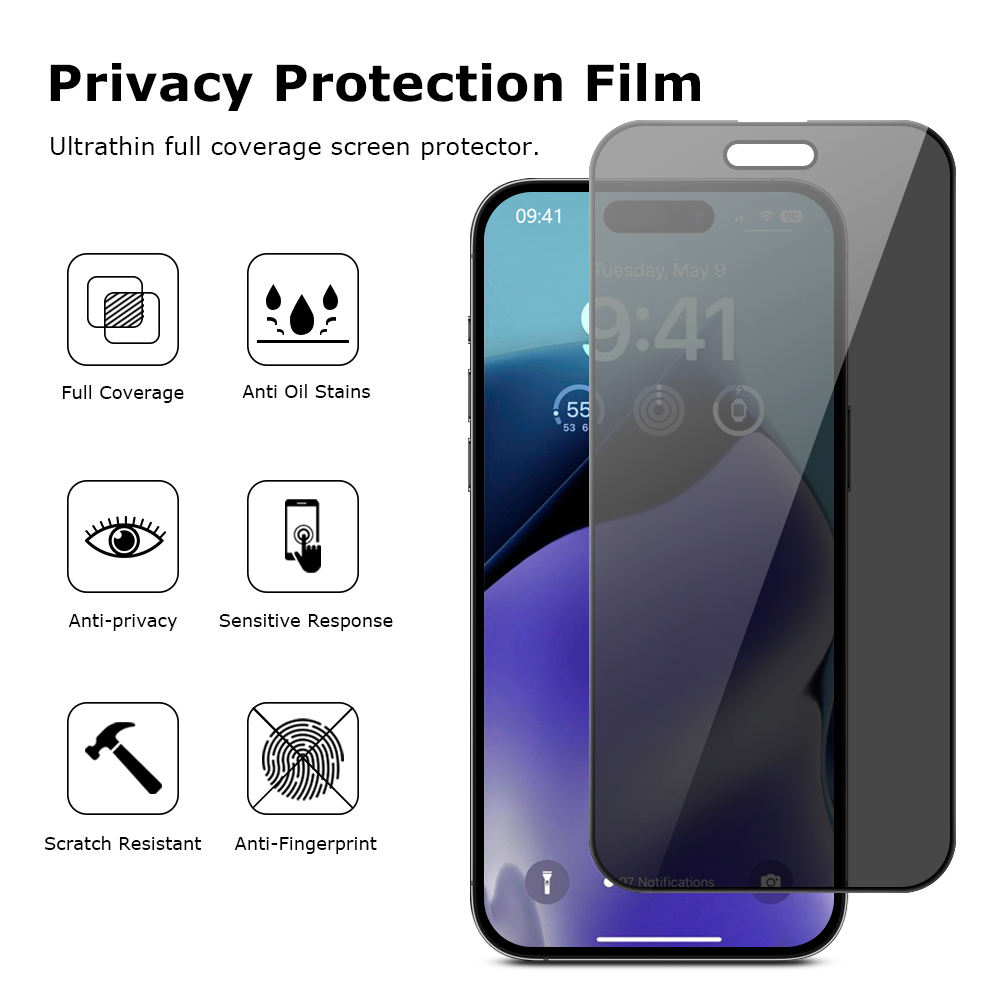 Premium Anti-spy Full Coverage Privacy Tempered Glass Screen Protectors For Iphone 17_16_15_14_13_12_11 Pro Max Xr Plus Air - Bu
