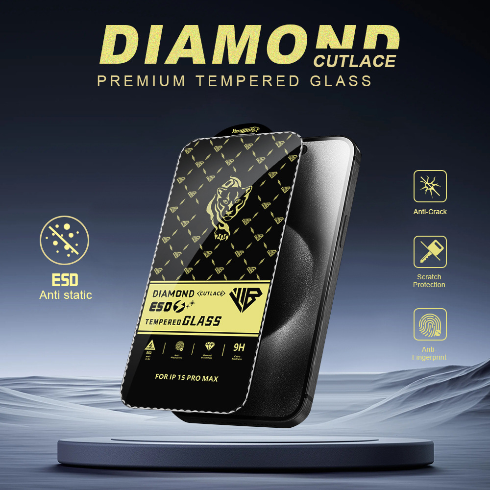 Diamond Cut Lace Esd Tempered Glass For Iphone 17 16 Pro Max High Aluminum Anti-static Large Lace Transparent Screen Protectors