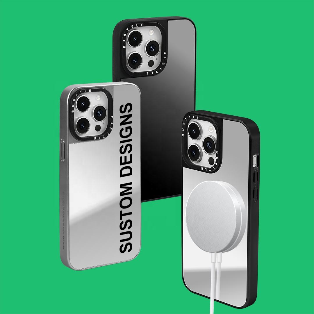 Custom Logo Magnetic Recycled Material Mirror Painting Phone Case for iPhone 17 16 15 14 13 Protector Silver Mirror Mobile Cover